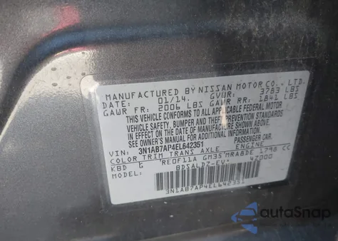 2014 Nissan Sentra Sv z USA, uszkodzony, nr VIN 3N1AB7AP4EL642351